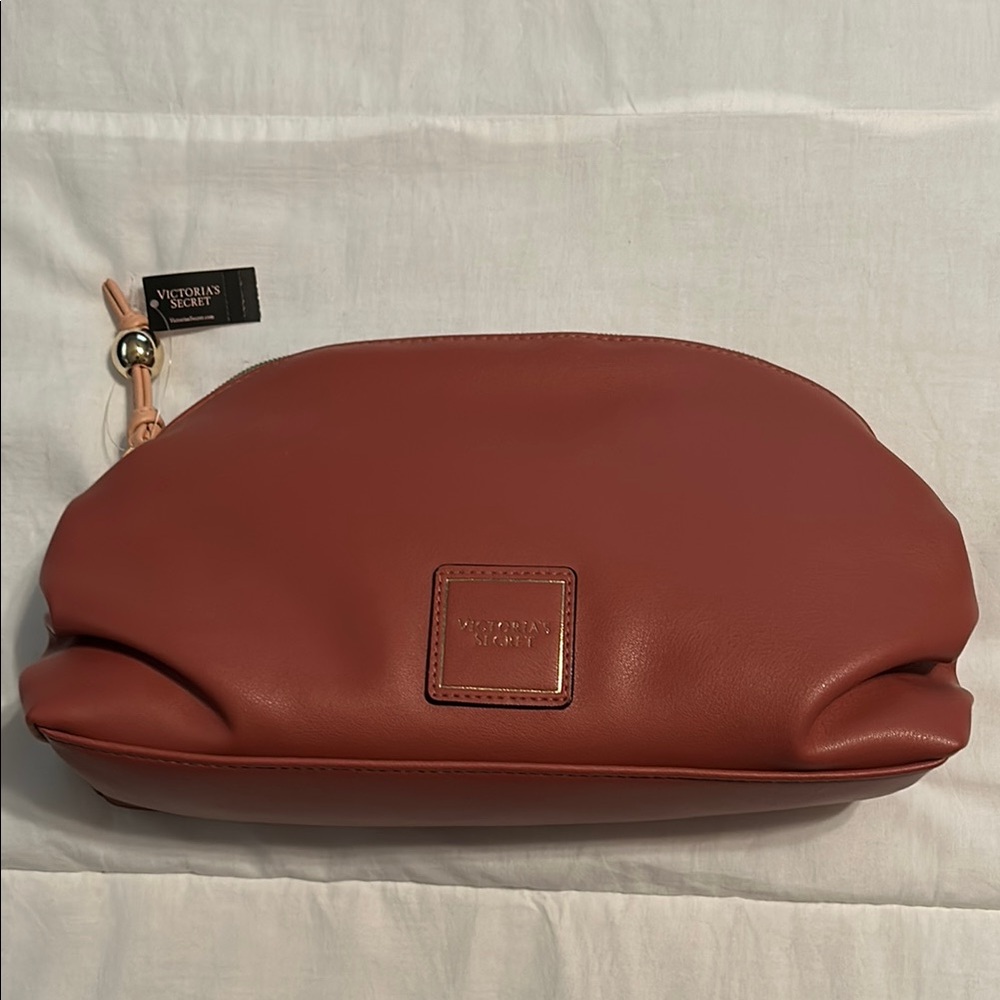 Victoria's Secret Brown Cosmetic Bag Leather-Like Dome